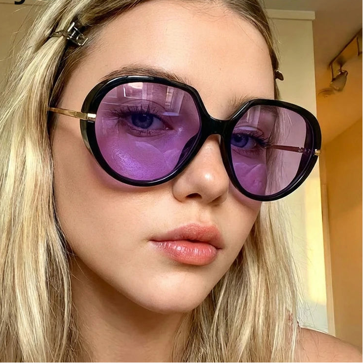 Oversized Pilot Oval Sunglasses Women 2026 Luxury Brand Fashion Shield Punk Sun Glasses For Ladies Metal Frame Eyewear Shades