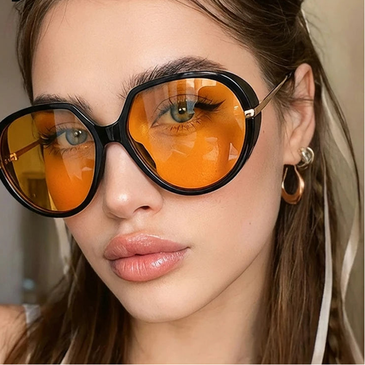 Oversized Pilot Oval Sunglasses Women 2026 Luxury Brand Fashion Shield Punk Sun Glasses For Ladies Metal Frame Eyewear Shades